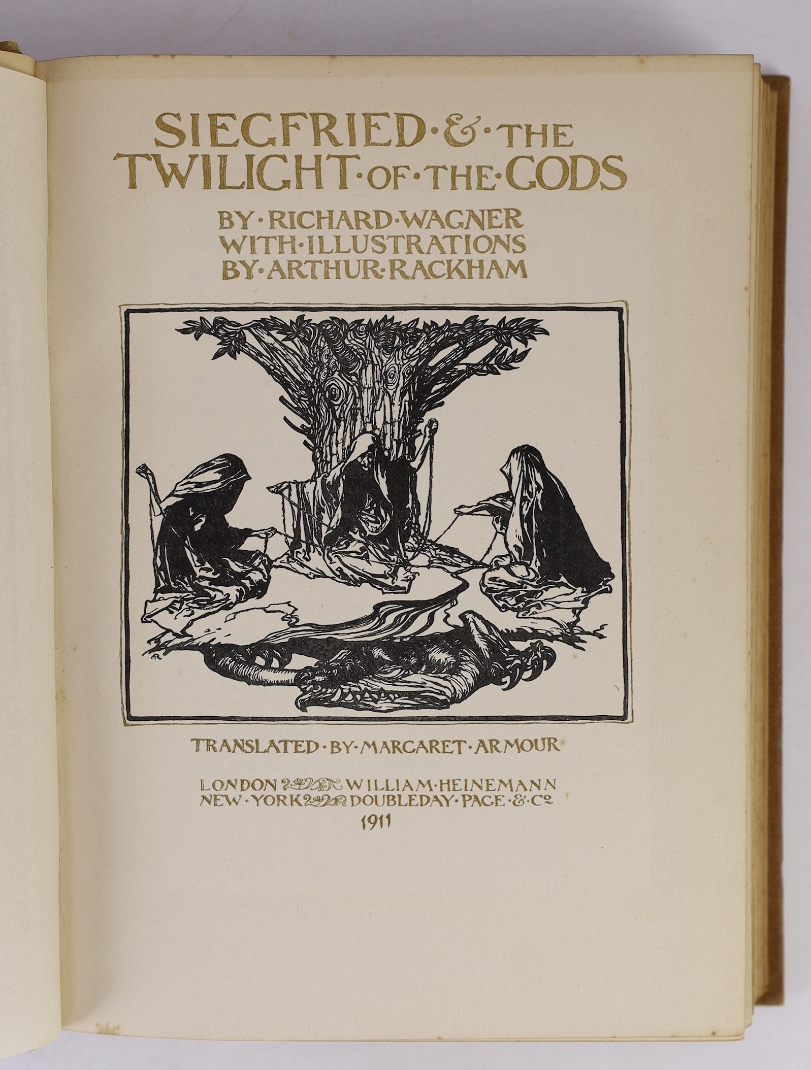 Wagner, Richard - The Ring of the Niblung ..., 2 vols., comprising The Rhinegold and the Valkyrie, and Siegfried and the Twilight of the Gods. pictorial titles, 64 coloured plates (mounted with captioned guards)